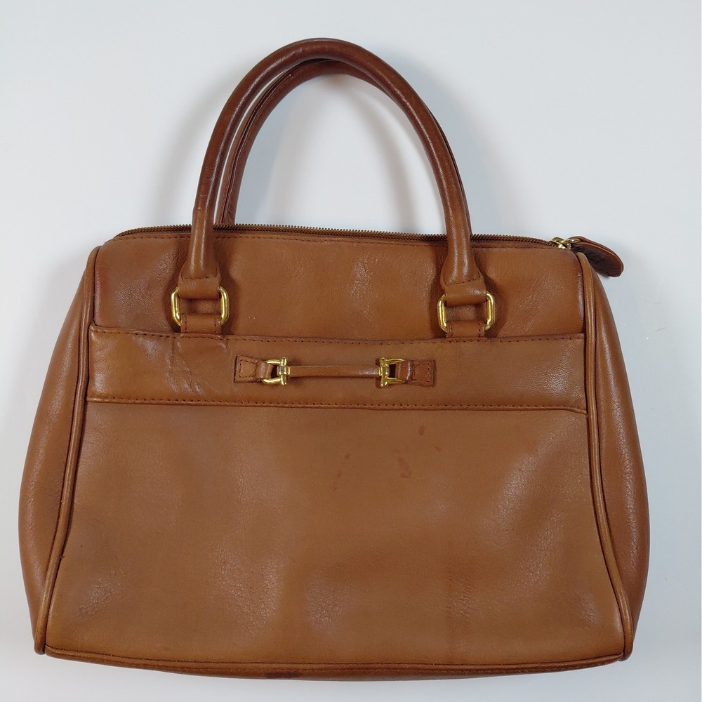 Vintage Etienne Aigner Brown Satchel Top Handles Equestrian Bit Zipper Handbag
